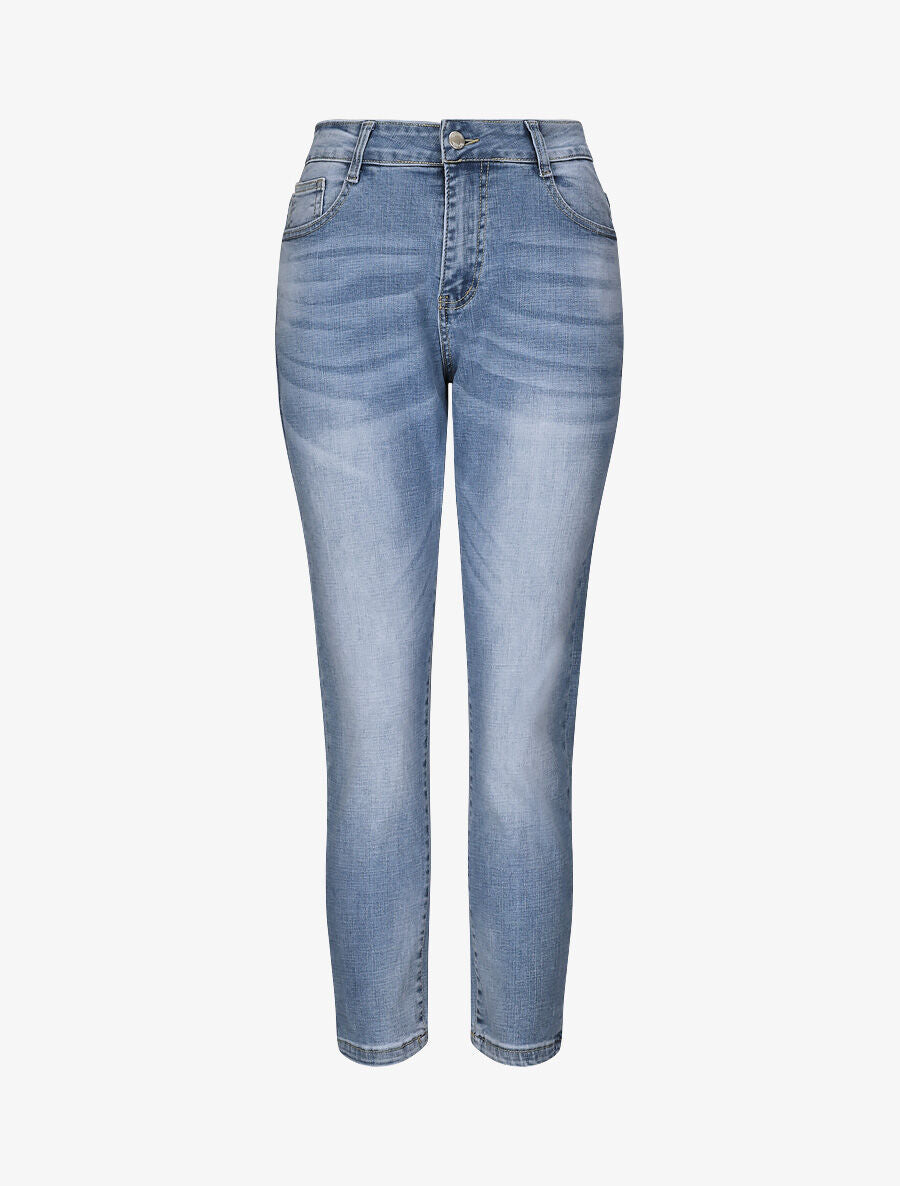 Jean boyfriend à taille haute et délavé - Bleu clair - 1