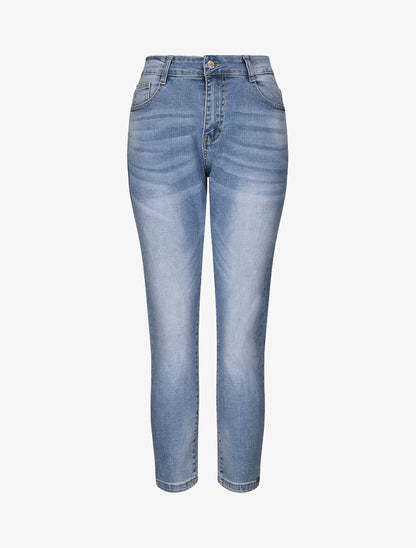 Jean boyfriend à taille haute et délavé - Bleu clair - 1