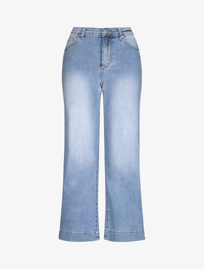 Jean large délavé taille haute - Bleu clair - 1