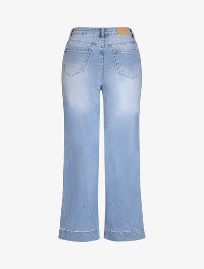 Jean large délavé taille haute - Bleu clair - 2