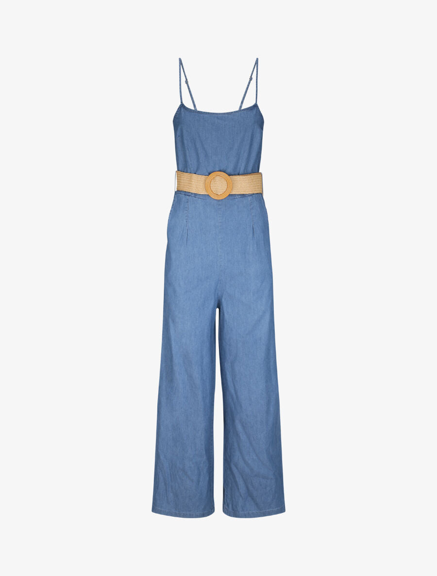 Combinaison oversize unie en denim - Bleu - 4