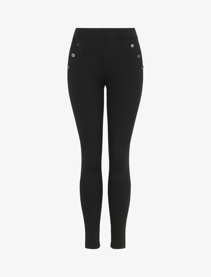 Pantalon strech uni à boutons stylisés - Noir - 1