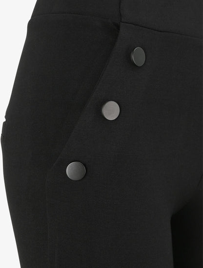 Pantalon strech uni à boutons stylisés - Noir - 3