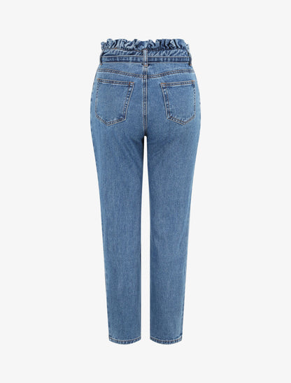 Jean ample à taille élastiquée - Bleu denim - 4