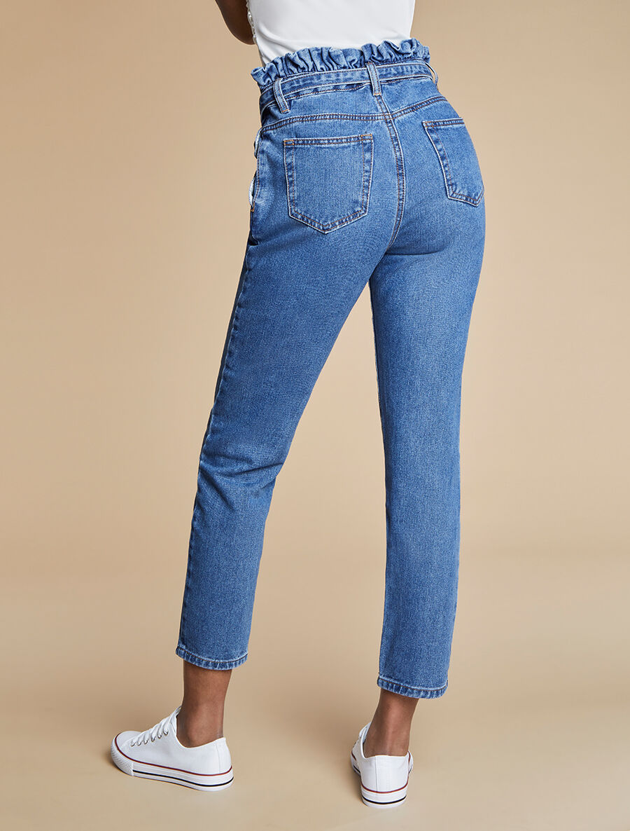 Jean ample à taille élastiquée - Bleu denim - 2