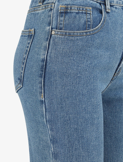 Jean mom à bords effilochés - Bleu denim - 3