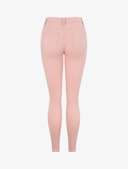 Jean skinny uni à taille haute - Rose - 4