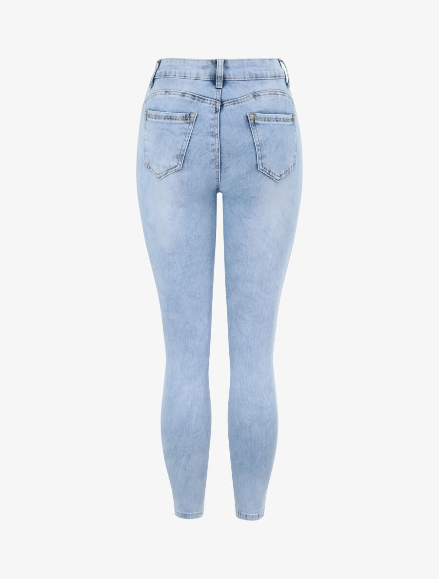 Jean skinny push up déchiré - Bleu clair - 4