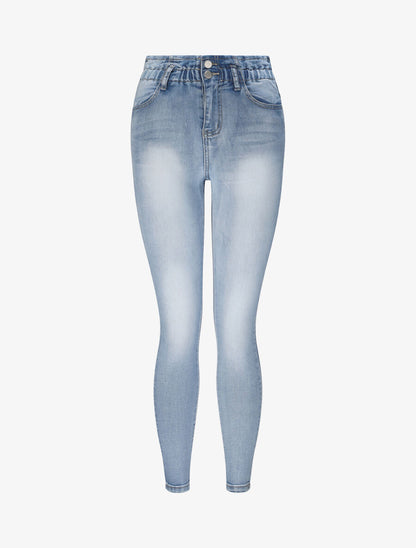 Jean slim délavé à taille standard élastiquée - Bleu clair - 4
