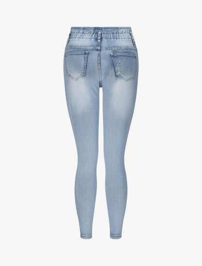 Jean slim délavé à taille standard élastiquée - Bleu clair - 2