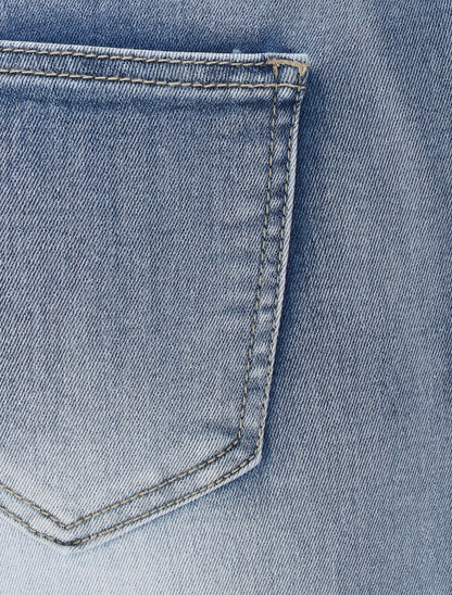 Jean slim délavé à taille standard élastiquée - Bleu clair - 3