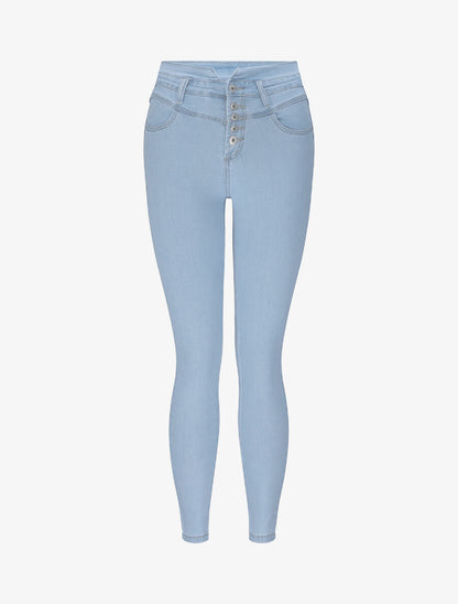 Jean slim à taille haute boutonnée - Bleu clair - 4