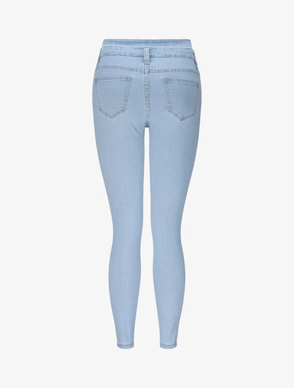 Jean slim à taille haute boutonnée - Bleu clair - 2