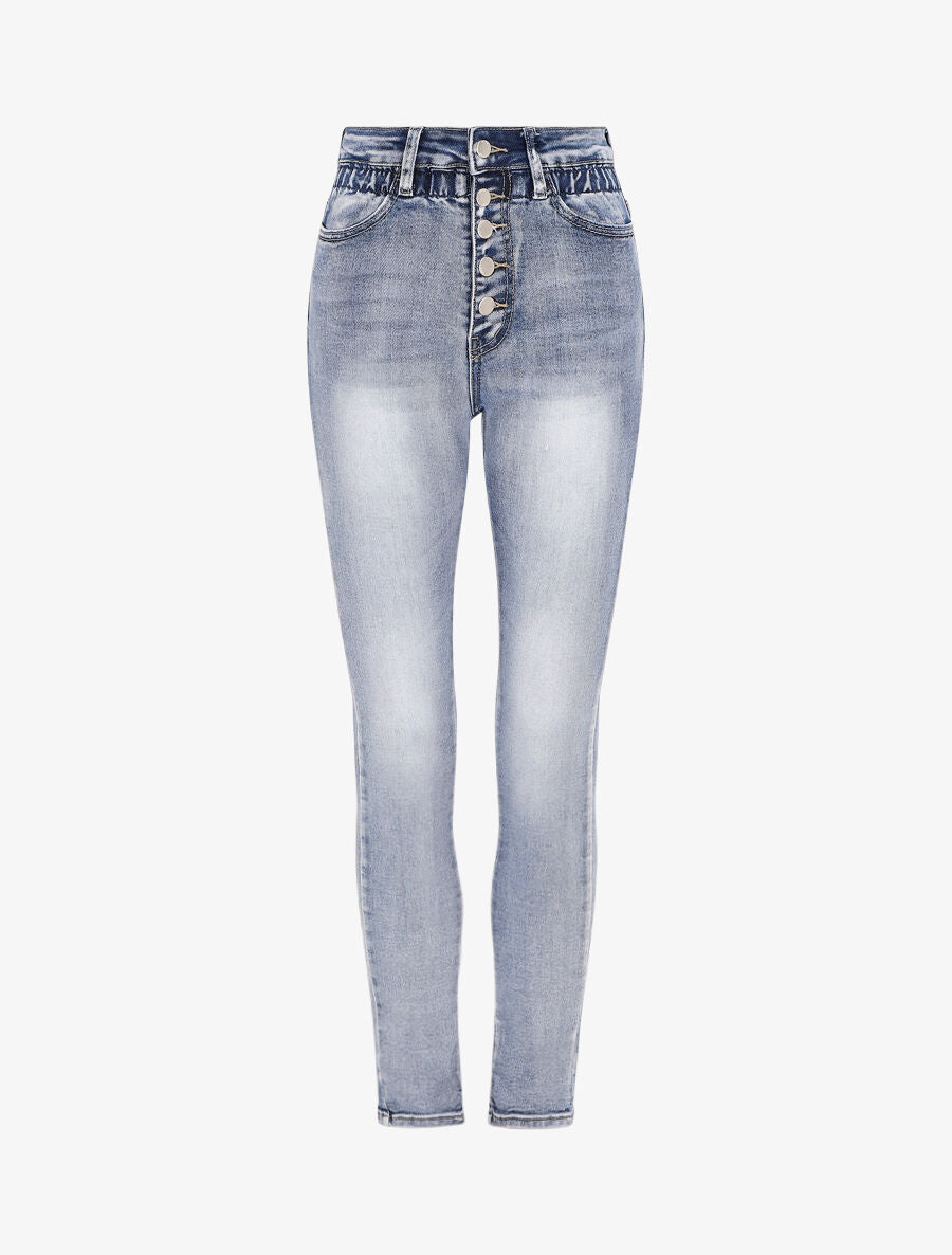 Jean slim à taille empire élastiquée - Denim - 1