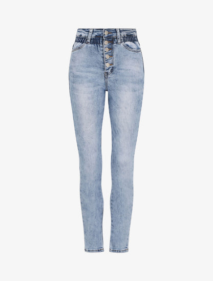 Jean slim à taille empire élastiquée - Bleu denim - 1