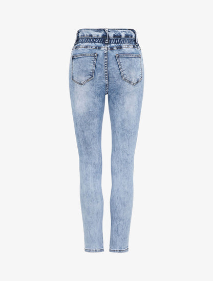 Jean slim à taille empire élastiquée - Bleu denim - 2