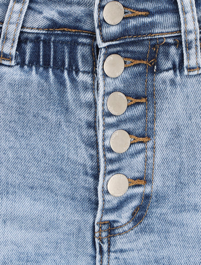 Jean slim à taille empire élastiquée - Bleu denim - 3