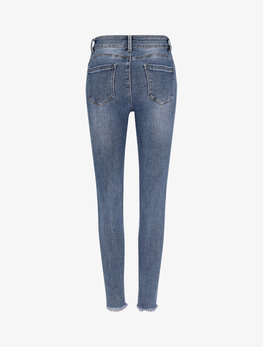 Jean skinny push up à bords coupe franche - Bleu - 2