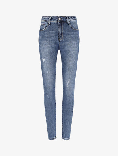 Jean skinny push up griffé - Bleu - 1