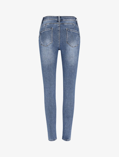 Jean skinny push up griffé - Bleu - 2