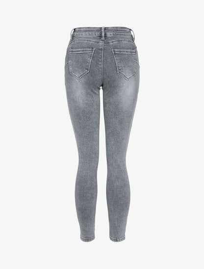 Jean skinny taille standard délavé - Gris - 2