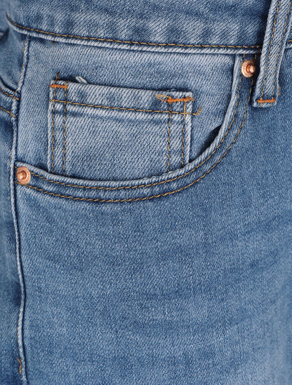 Jean mom fit à bas effiloché - Bleu denim - 3