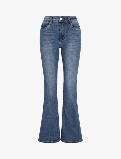 Jean uni coupe flare taille standard - Bleu denim - 1