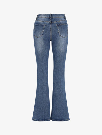 Jean uni coupe flare taille standard - Bleu denim - 2
