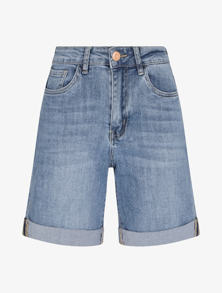 Short en jean droit à ourlets - Bleu - 4