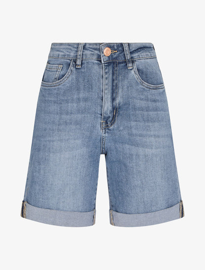 Short en jean droit à ourlets - Bleu - 4