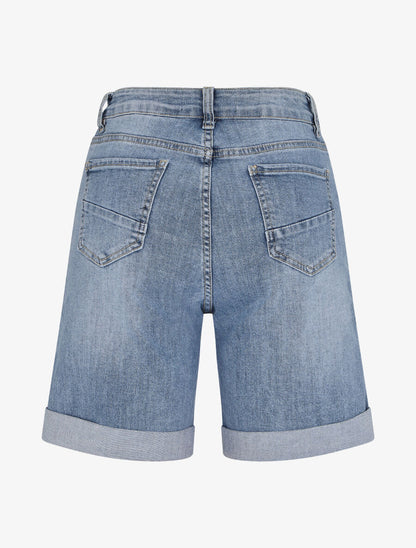 Short en jean droit à ourlets - Bleu - 2