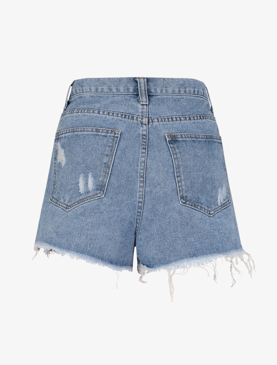 Short en jean déchiré - Bleu clair - 2