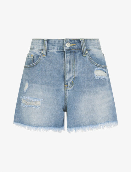 Short en jean déchiré coupe droite - Bleu clair - 2