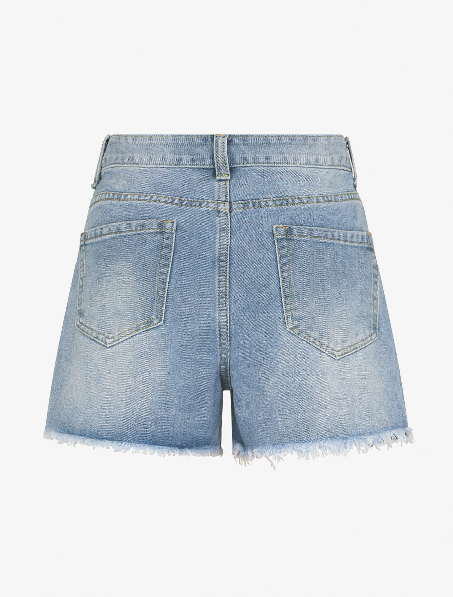 Short en jean déchiré coupe droite - Bleu clair - 3