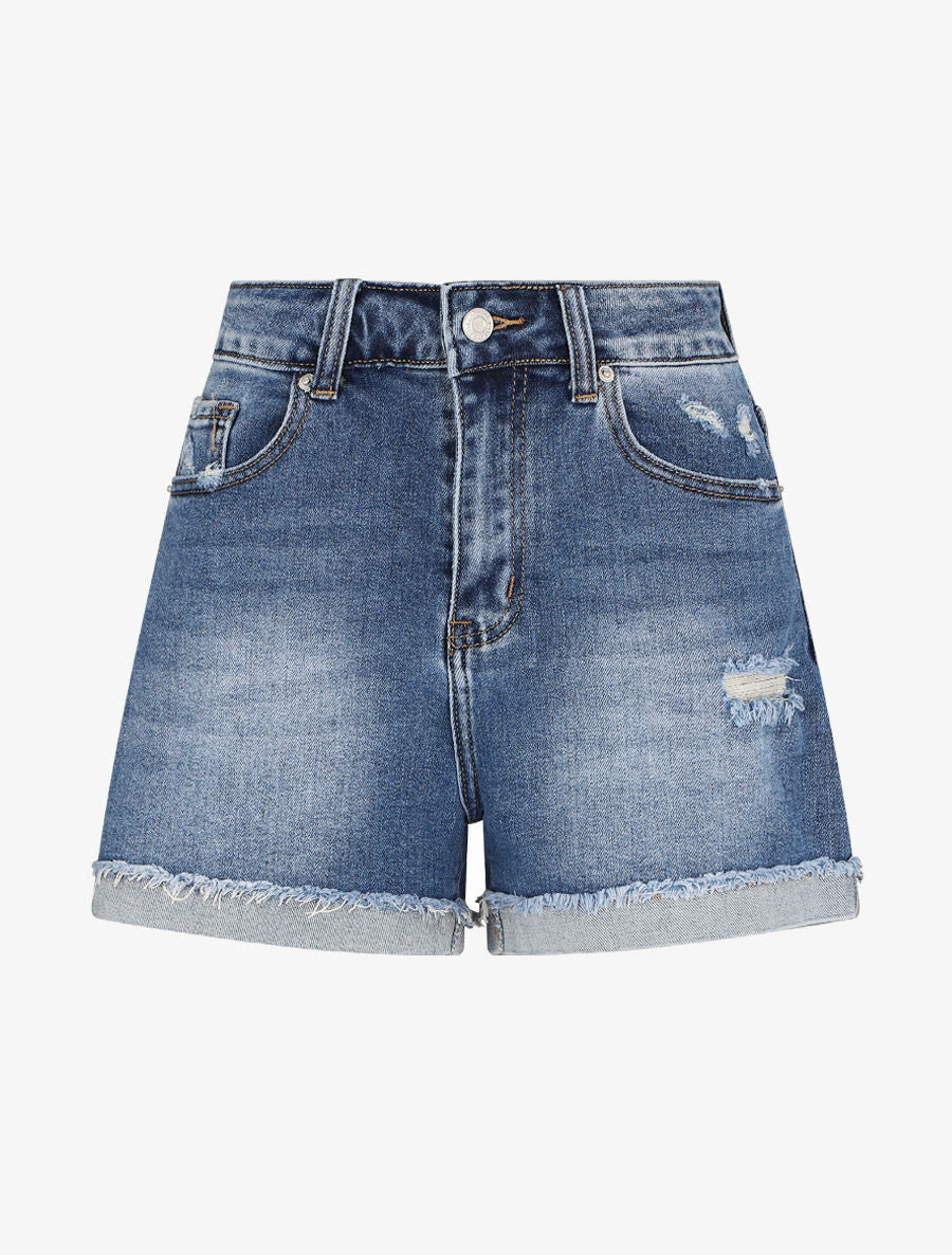 Short en jean à ourlets effilochés - Bleu denim - 2