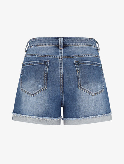 Short en jean à ourlets effilochés - Bleu denim - 3