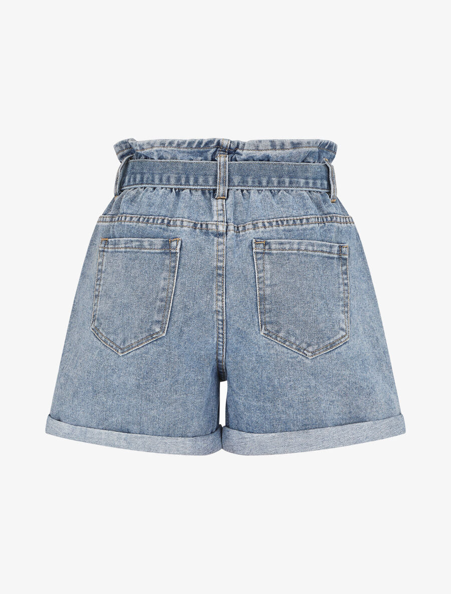 Short paperbag taille haute - Bleu denim - 2