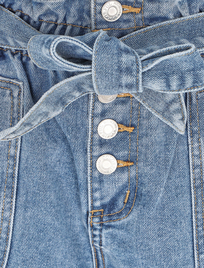 Short paperbag taille haute - Bleu denim - 3