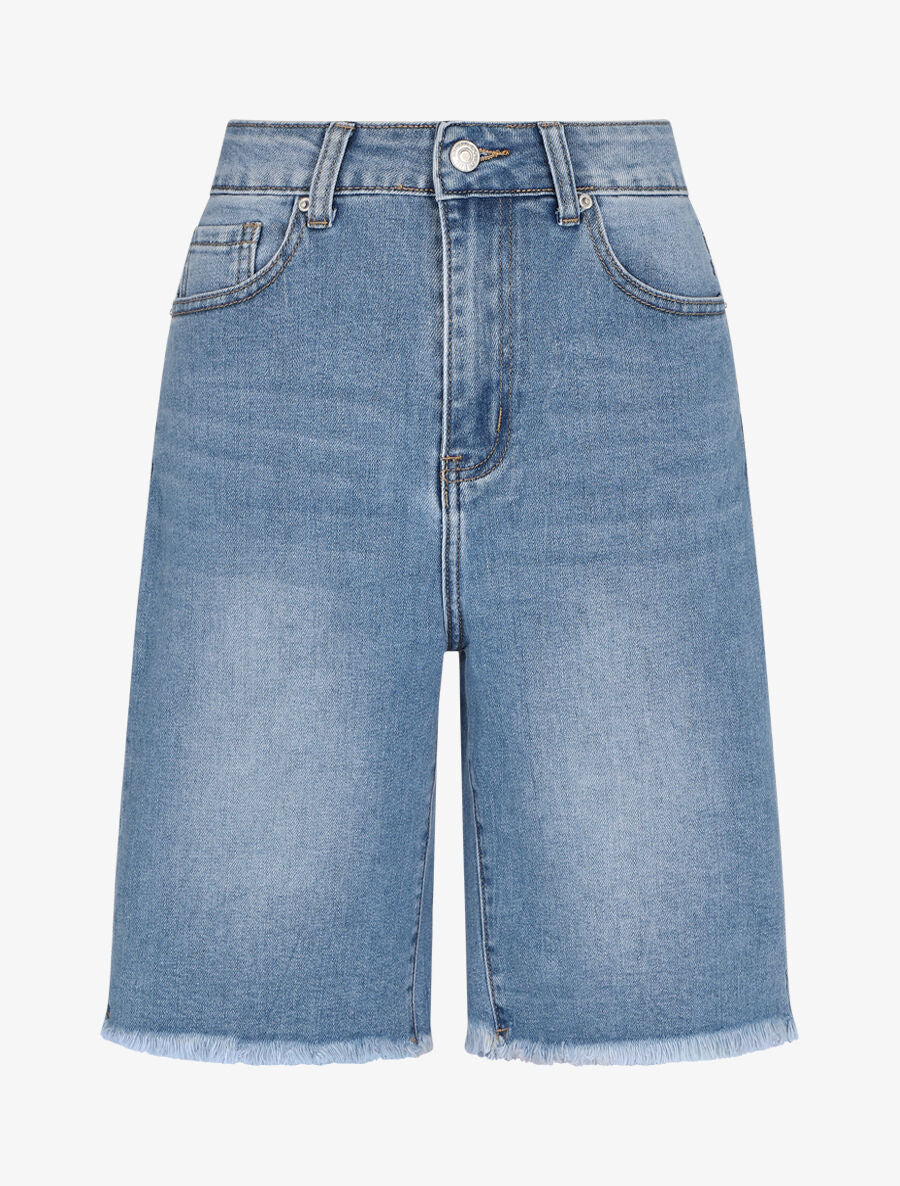 Bermuda uni à bord effilochés - Bleu denim - 4