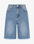 Bermuda uni à bord effilochés - Bleu denim - 4