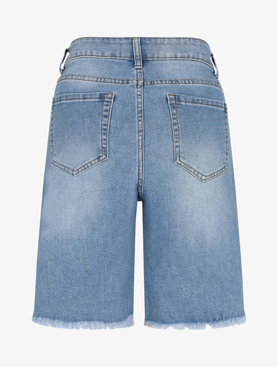 Bermuda uni à bord effilochés - Bleu denim - 2