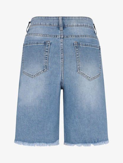 Bermuda uni à bord effilochés - Bleu denim - 2