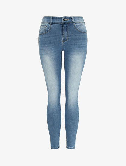 Jean skinny delavé push up - Bleu denim - 1