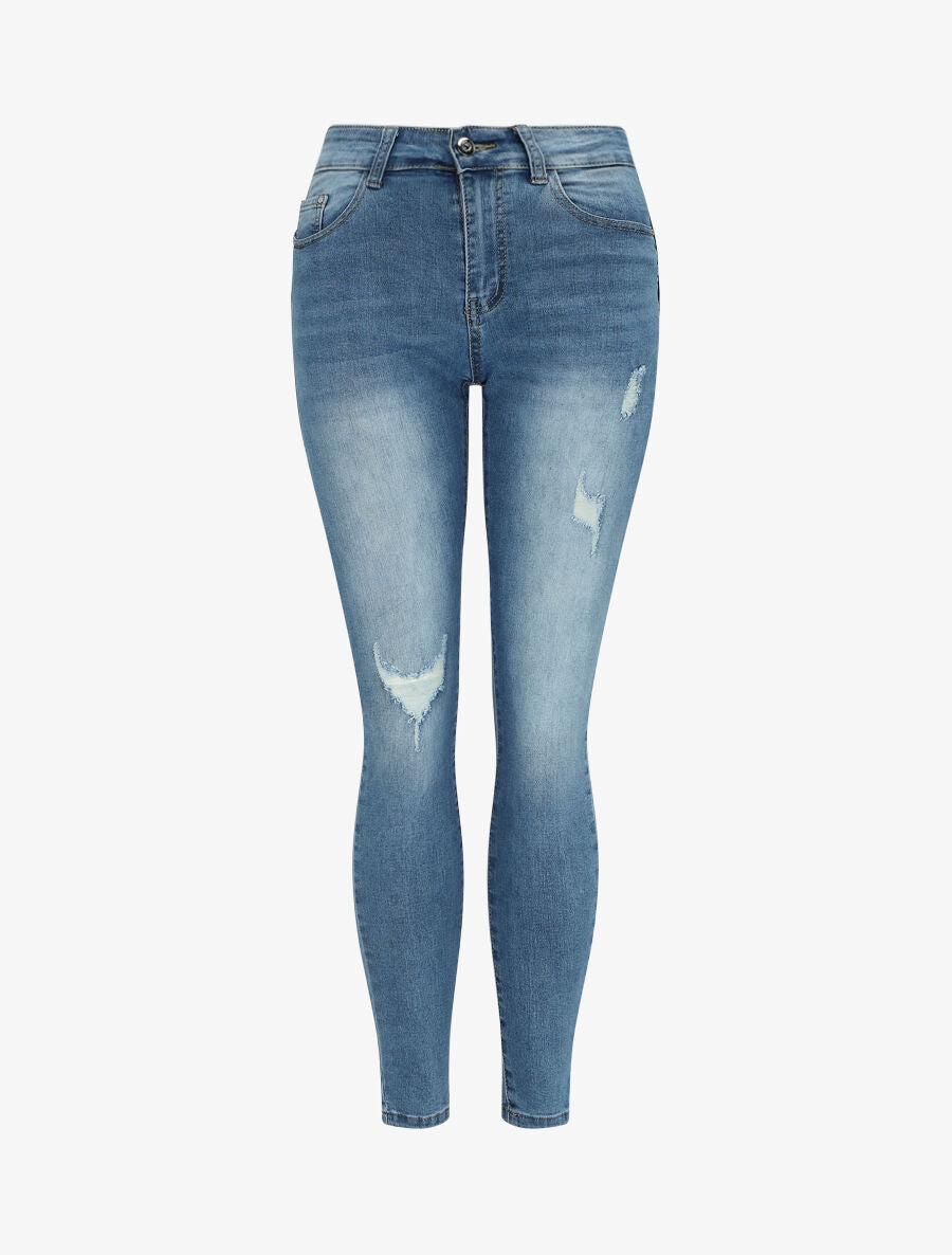 Jean slim push up déchiré - Bleu denim - 4