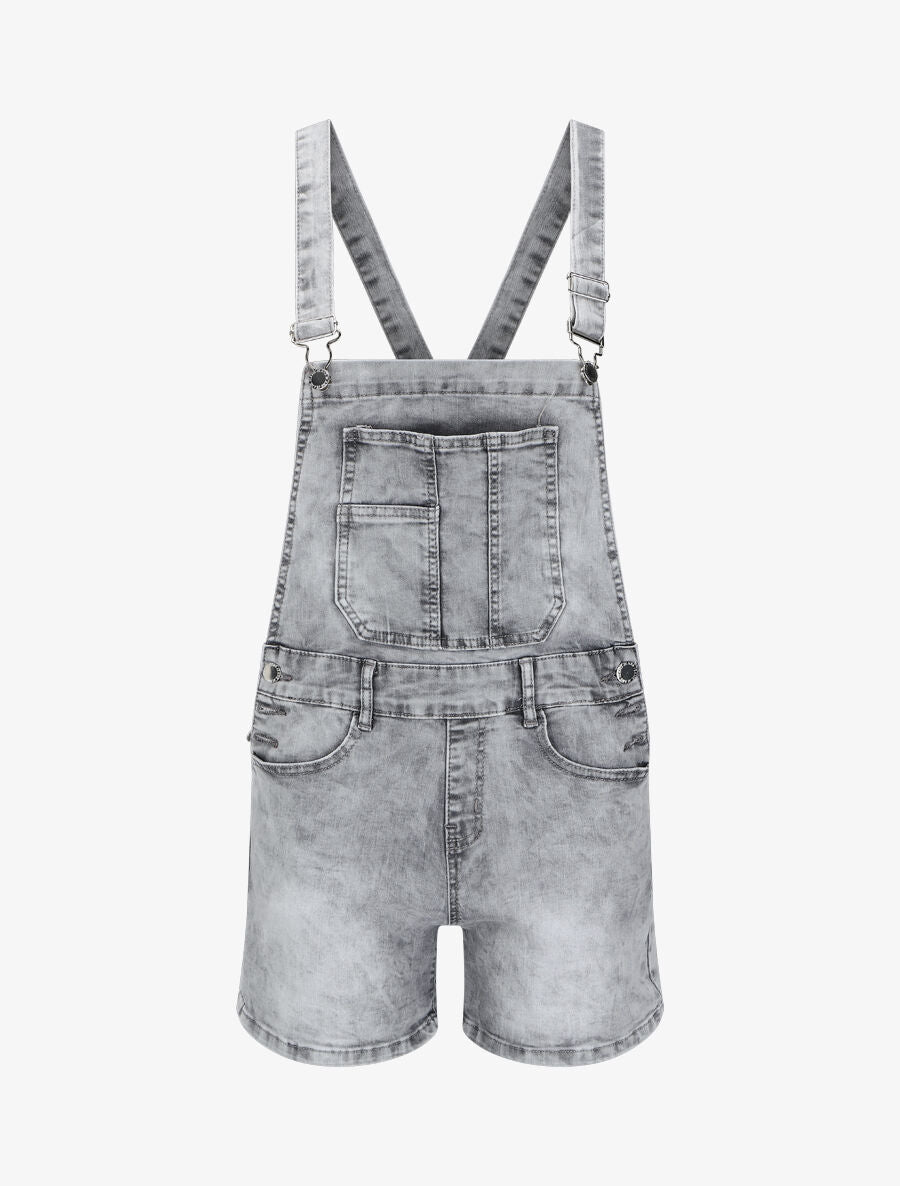 Salopette short droite en jean - Gris clair - 4