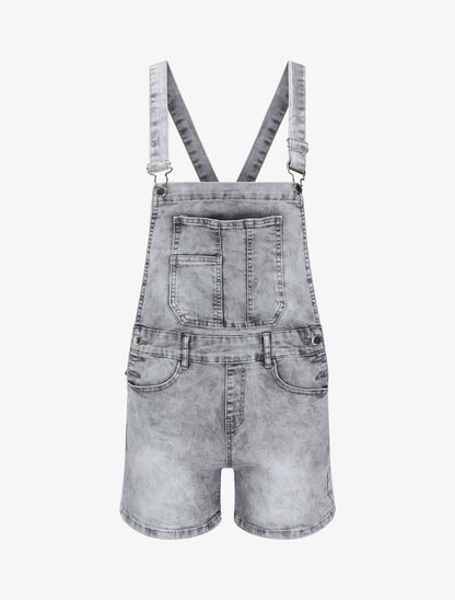 Salopette short droite en jean - Gris clair - 4