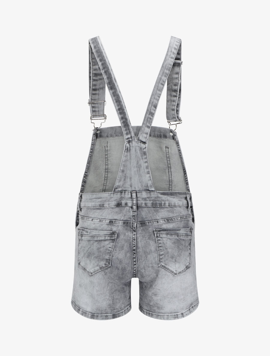Salopette short droite en jean - Gris clair - 2