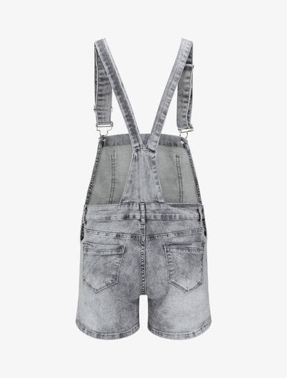 Salopette short droite en jean - Gris clair - 2