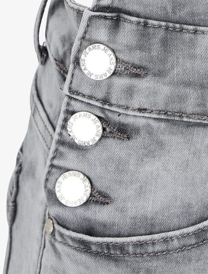 Salopette short droite en jean - Gris clair - 3