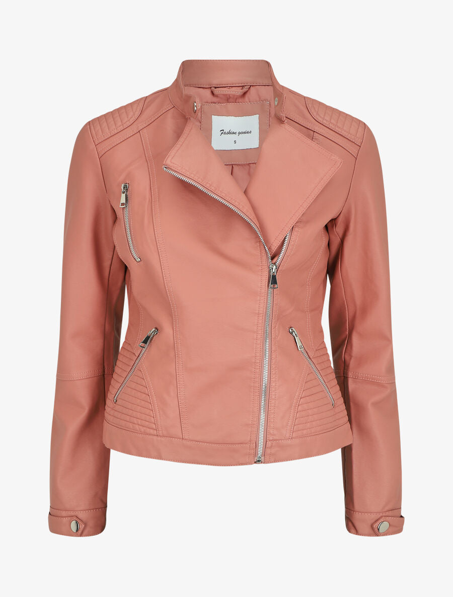Veste en simili col montant - Rose - 1